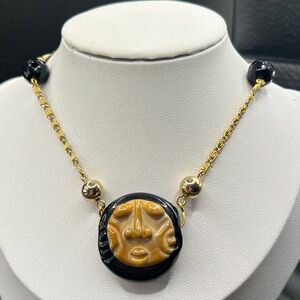 Vintage Molded Glass Face Motif Necklace